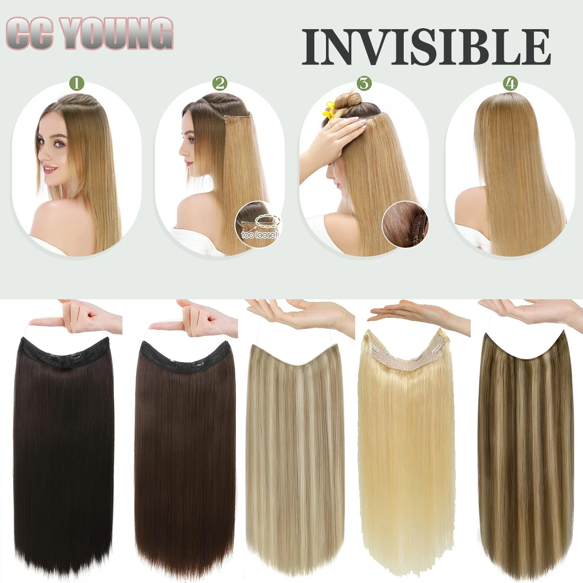 20 بوصة 100 جرام وصلات شعر هالة أشقر 100% شعر بشري مع سلك شفاف غير مرئي قابل للتعديل حجم مشبك آمن على قطعة الشعر #1