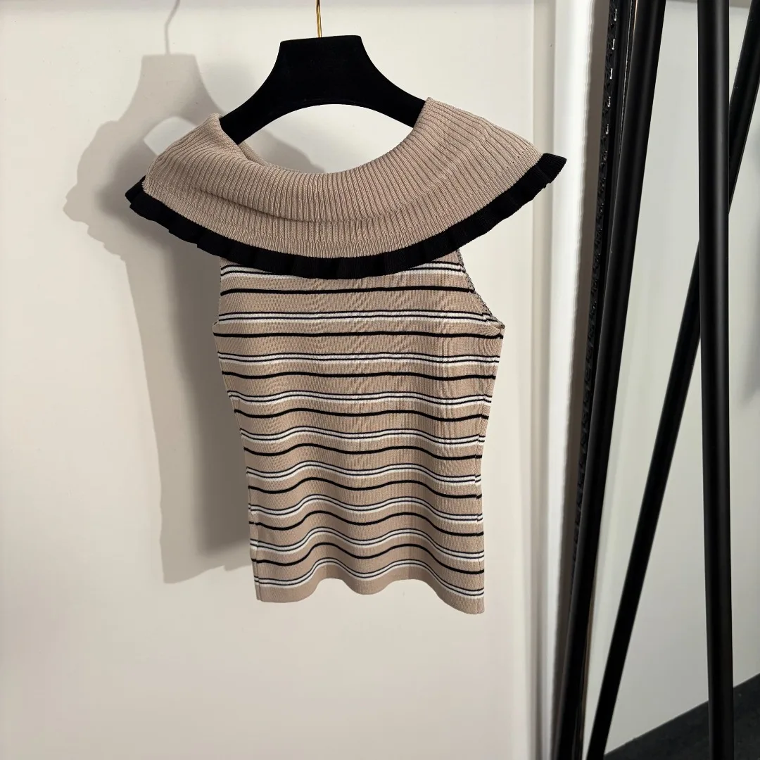 

2026 Summer New Arrival Sexy Sweet & Spicy Striped Off-Shoulder Knit Short Sleeve Top For Women Versatile And Slim-Fitting
