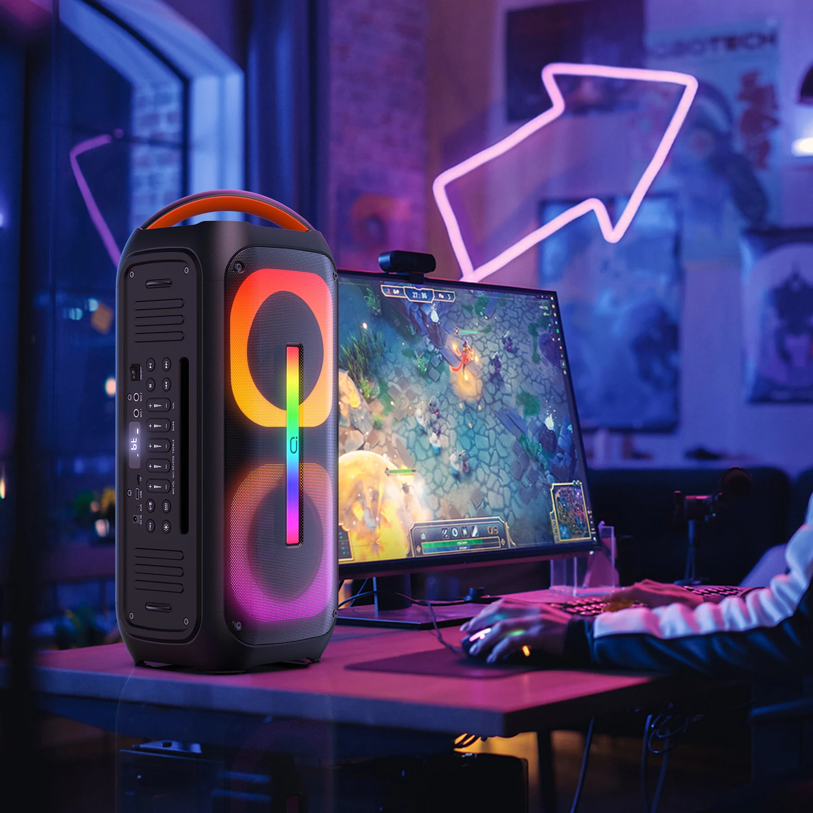 JYX 블루투스 스피커 (듀얼 60W 6.5인치 서브우퍼 2개 탑재), TWS 스테레오 사운드, 깊은 베이스 & 녹음 기능, 400W 피크 파워 노래방 기계