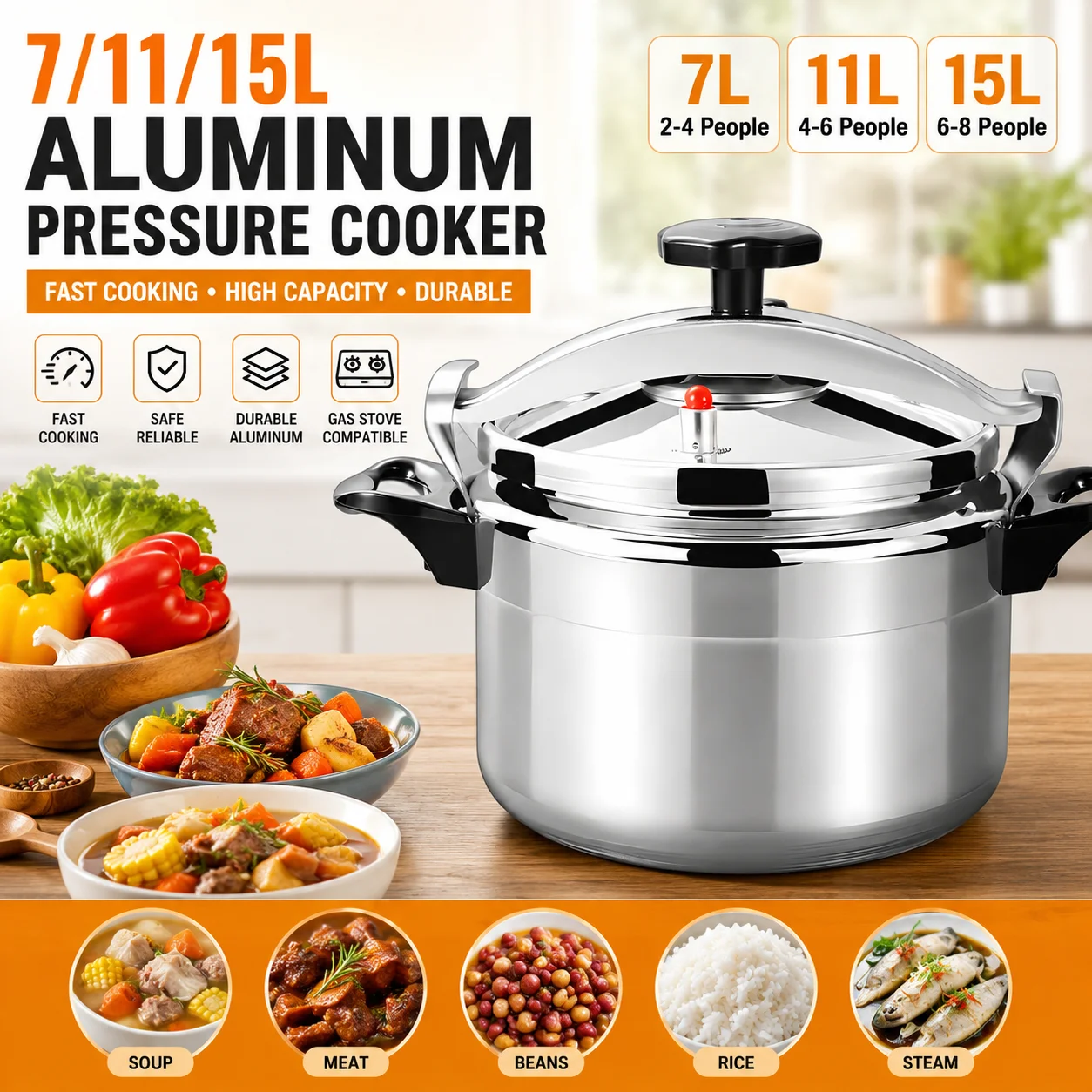 Casserole à pression en aluminium 7/9/11L, multifonction, anti-explosion, pour cuisinière à gaz, cuisine domestique, restaurant, cuisson rapide