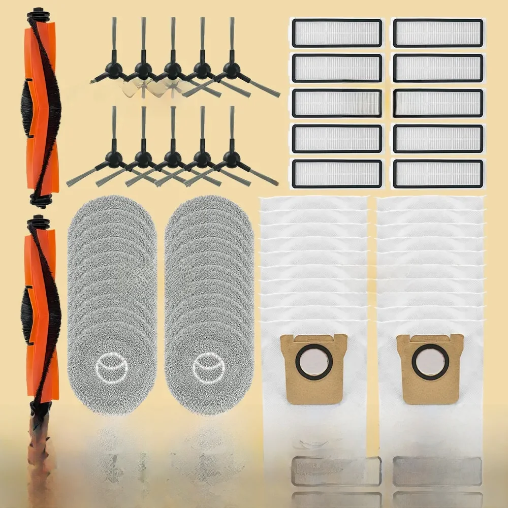 Pièces compatibles avec Xiaomi Mijia M30 D102 / Xiaomi X20 Pro D102GL / Xiaomi X20 Max D109GL : sac à poussière, brosse principale, brosse latérale, filtre, tampons de serpillière