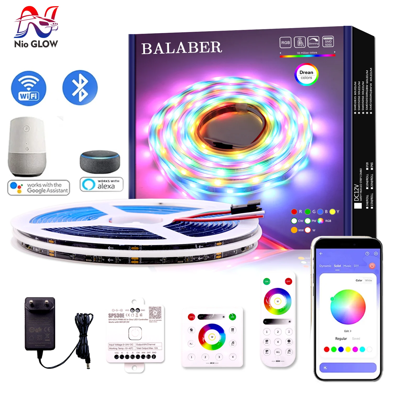 FCOB WS2811 Striscia LED RGB COB indirizzabile 12v 24v 720LED/m SP530E Controller Bluetooth da 2,4 GHz e telecomando RC3/RB3 1m2m3m4m5m Set