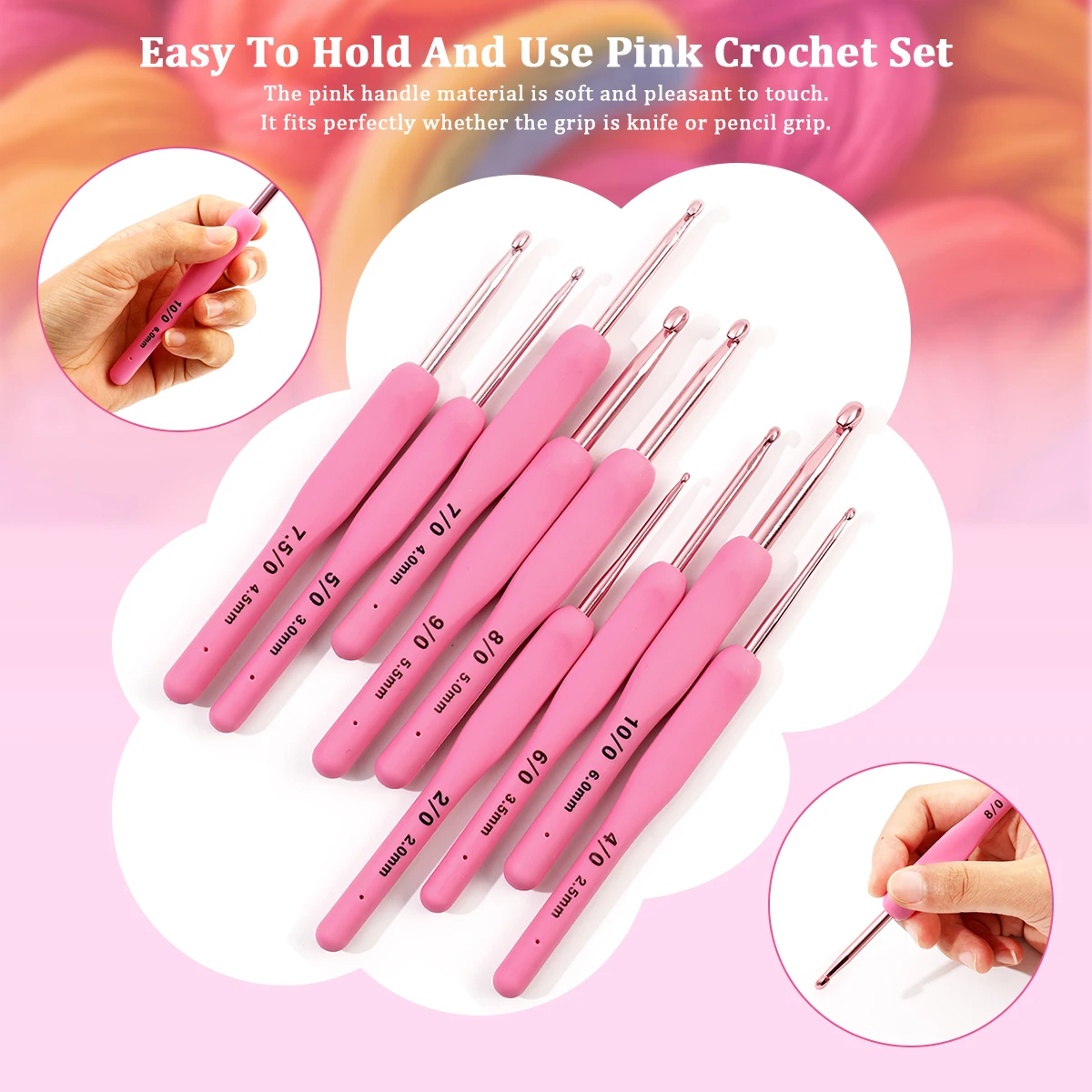 

2.0-6.0mm Peach Pink Soft-handle Crochet Hooks for DIY Sweater and Scarf Knitting