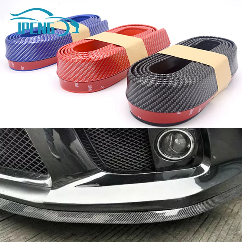 Carbon Fiber Universal Rubber Car Front Bumper Lip Protector Spoiler Side Skirt Splitter Strip Sticker Exterior Accesories