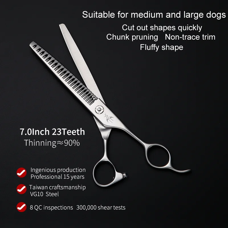 Crane 7 Inch 23 Teeth Professional Thinner Shears Pet Dog Grooming Scissors High-end Chunker Tijeras Tesoura Thinning Rate 90%