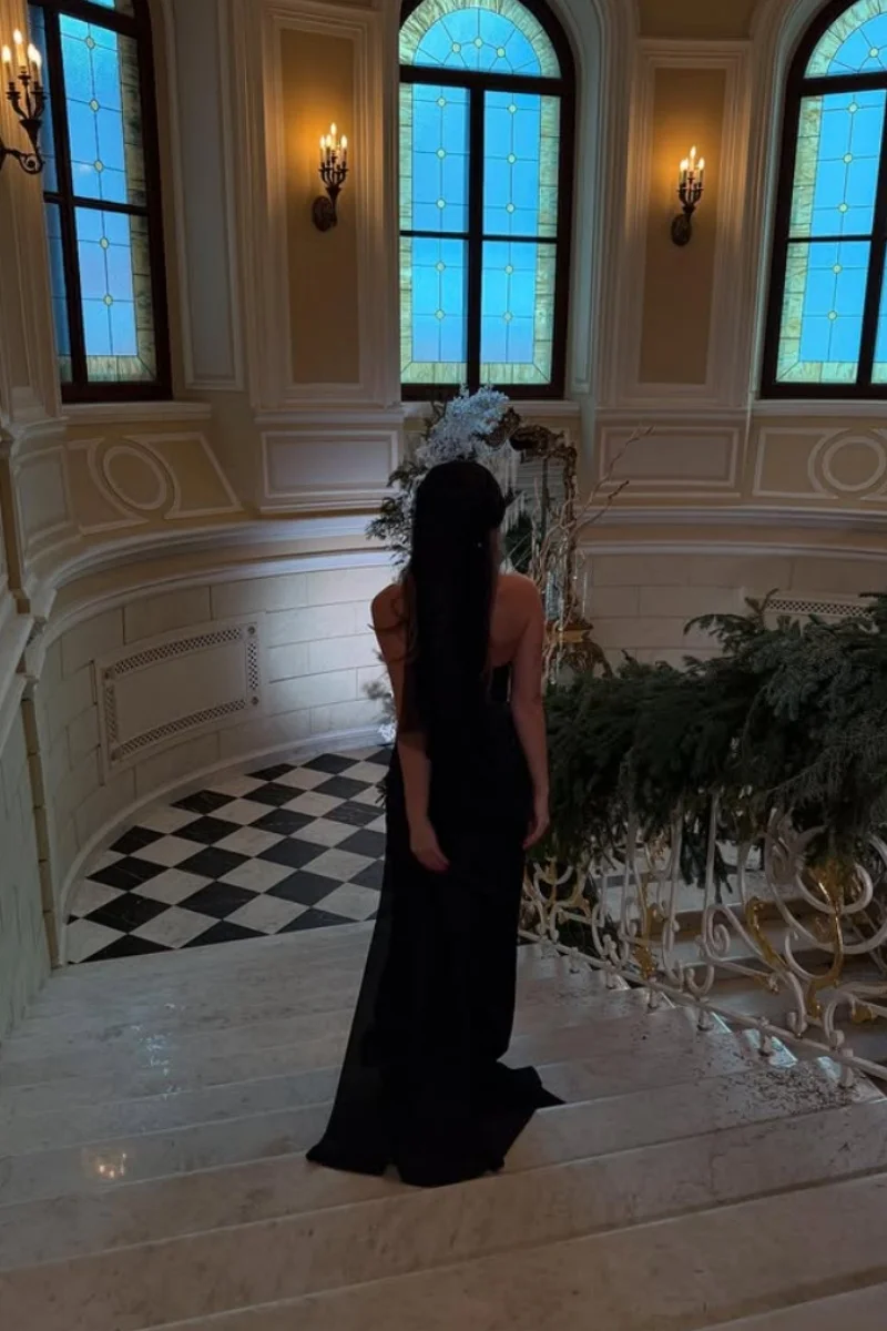 Jessica Black Evening Dresses Mermaid Proof Silk Satin Prom Dresses Sexy Strapless Lady Vestidos De Fiesta Customized