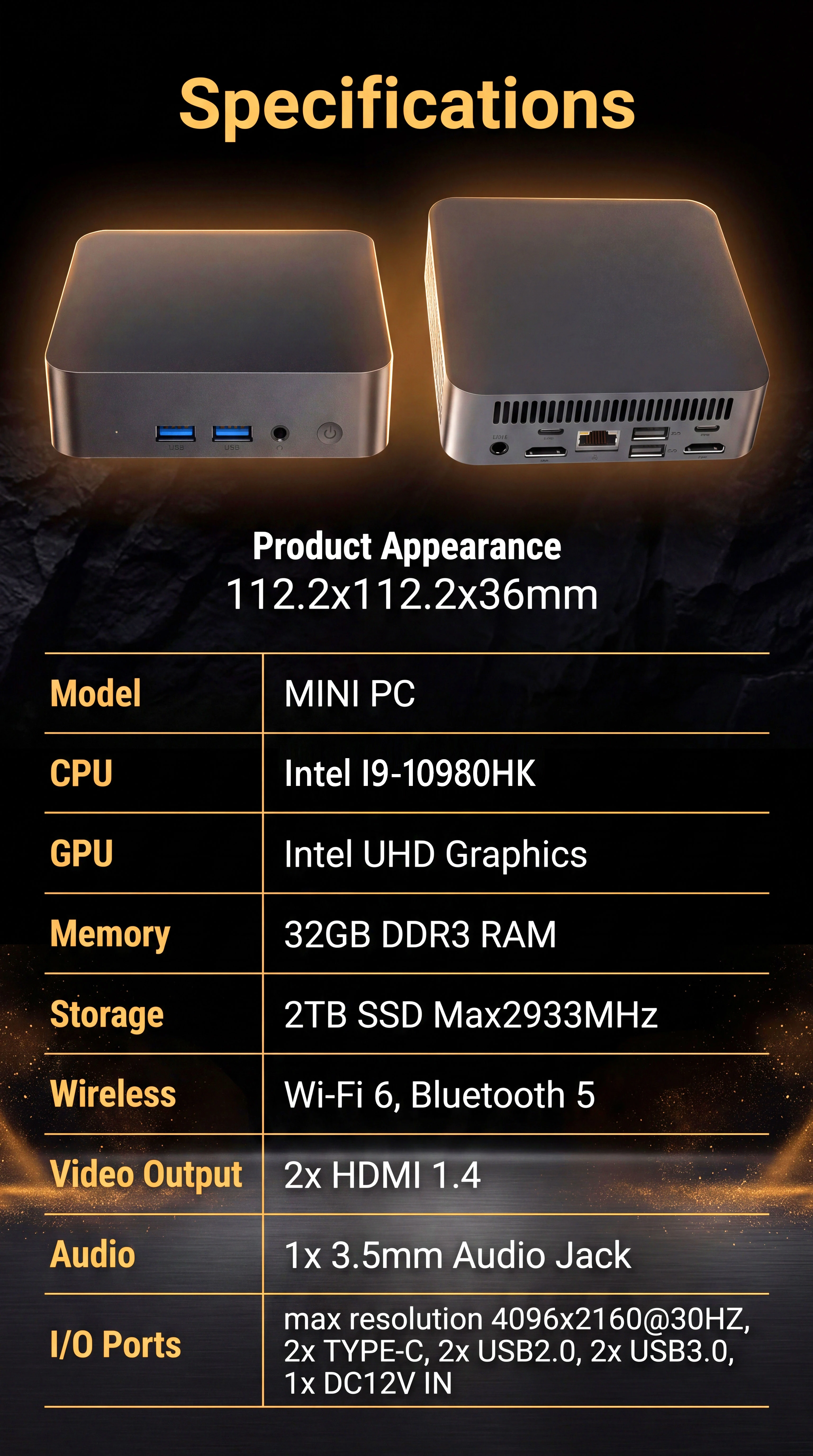 2026 Intel CORE I9-10980HK Mini PC Computer 16GB 32GB RAM 256GB 1/2TB SSD Portable Gaming Mini PC Windows 11 Pro Wifi 6 BT5.0 Office Study Desktop PC 4K