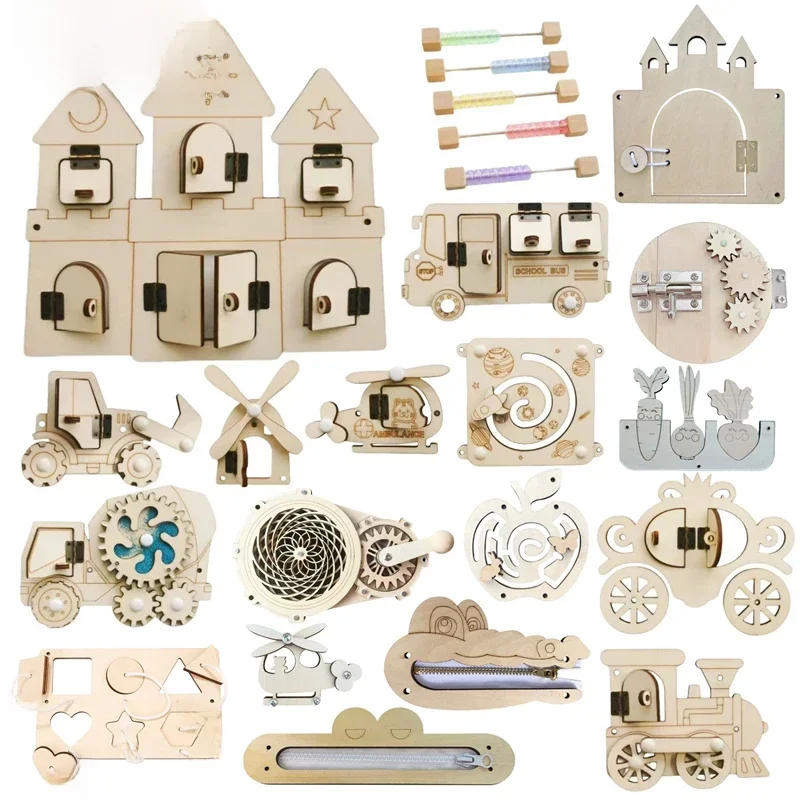 Planche occupée Montessori, accessoires en bois, bricolage, calcul précoce des boules, Bulldozer, château, hélicoptère, jouet éducatif pour enfants, cadeaux