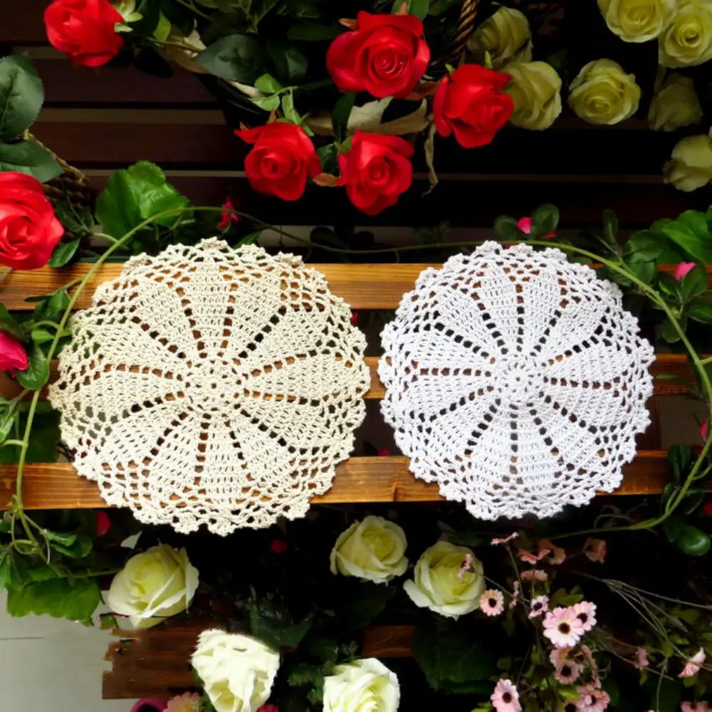 10 Pieces Decorative Placemats Set Handmade Crochet Table Place Mats Kitchen Bedroom Soft Washable Napkins Round Cotton Doilies