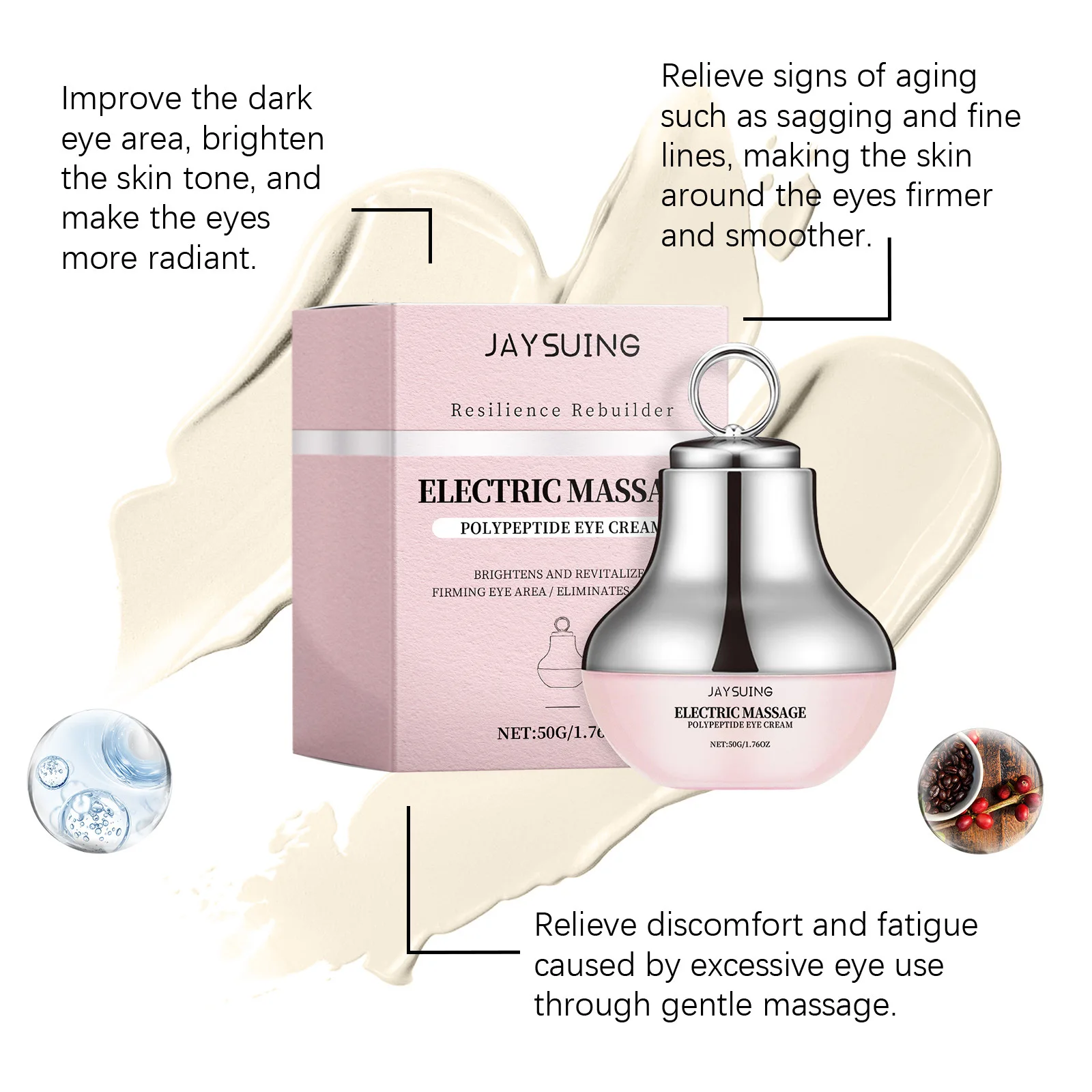 JAYSUING Augen-Elektro-Massagecreme, verbessert trockene Augenringe, reduziert Schwellungen, entfernt Verdunkelung der Augen, straffende Essenzcremes