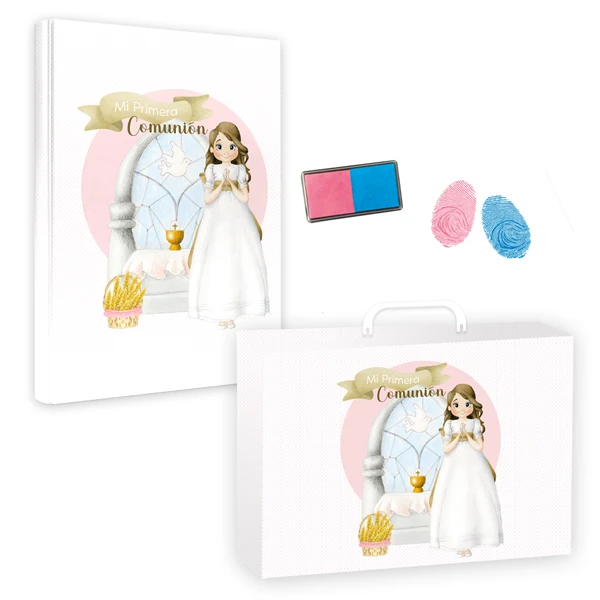 Arguval | Book Communion child altar + tampon for fingerprints in two colors + briefcase | Book measures 29x24 cm | Book Communion, gift, my first communion, souvenir communion, book event, tree footprints, briefcase