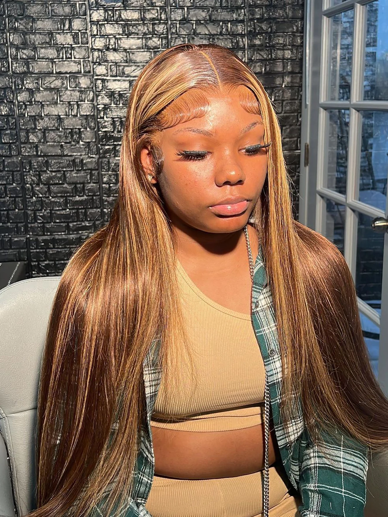 34 بوصة شعر طبيعي مفرود الباروكات تسليط الضوء على شعر مستعار شعر الإنسان 5X5 Hd الدانتيل الباروكة الأمامية شعر مستعار مستقيم 13x4 4/27 العسل أشقر أومبير شعر مستعار #1