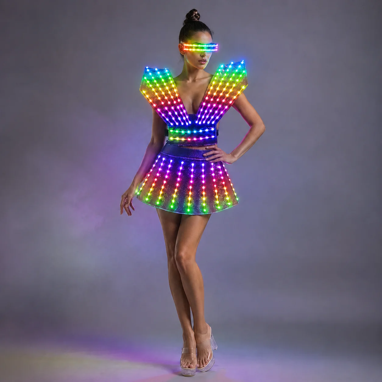 Full Color LED Dress Luminous Stage Dance Dress Nightclub Party Celebrate Dress Women Dance Performance Clothes view 3