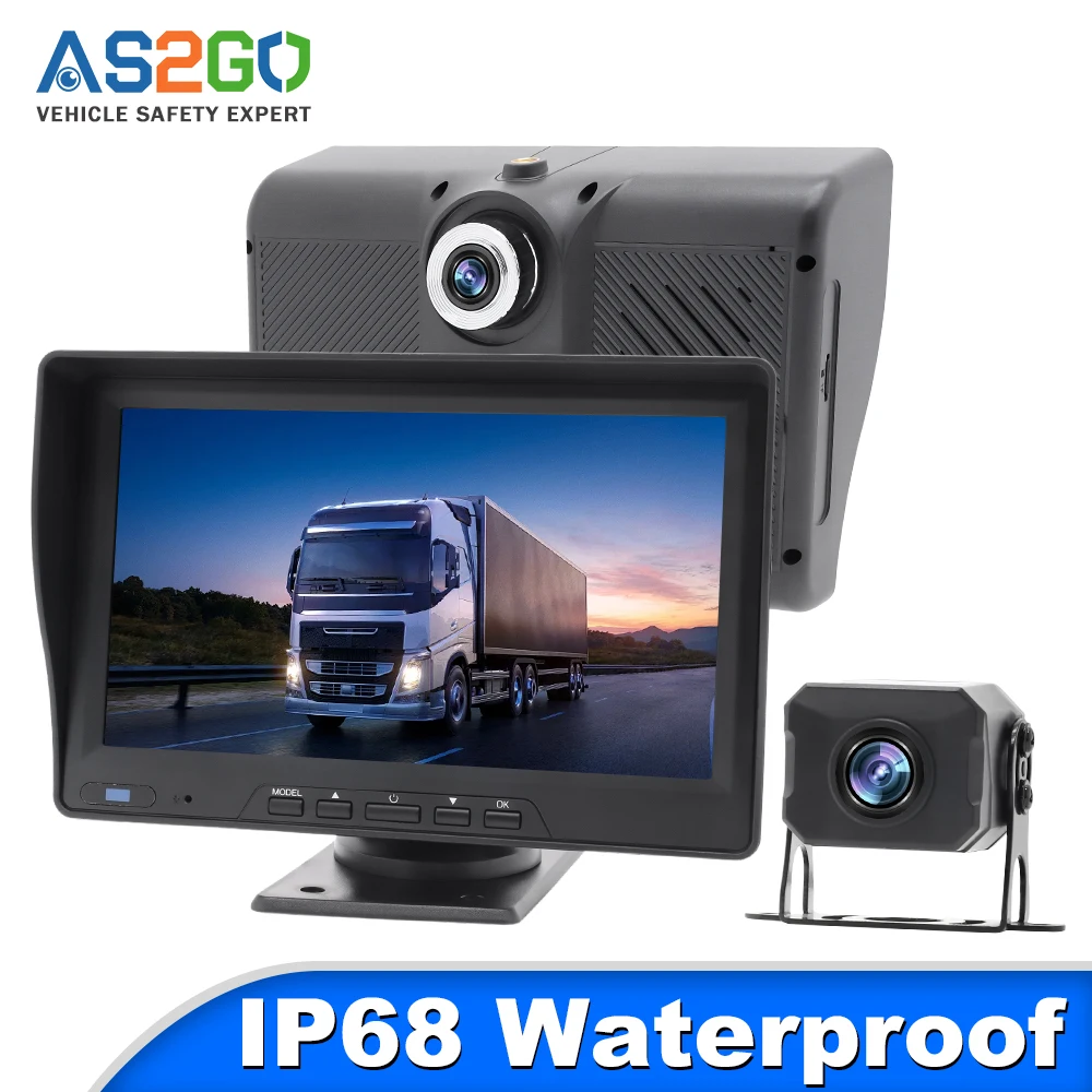 

7-дюймовый автомобильный видеорегистратор с передней интегрированной камерой и задней резервной камерой ночного видения 1080P для парковки и заднего вида грузовиков