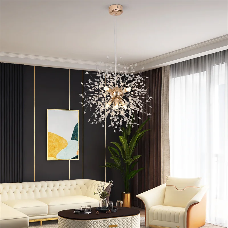 Nordic Dandelion G9 Chandelier Pendant Light Sputnik Fireworks Hanging Light Fixture For Living Room Gold/Silver Ceiling Lustres