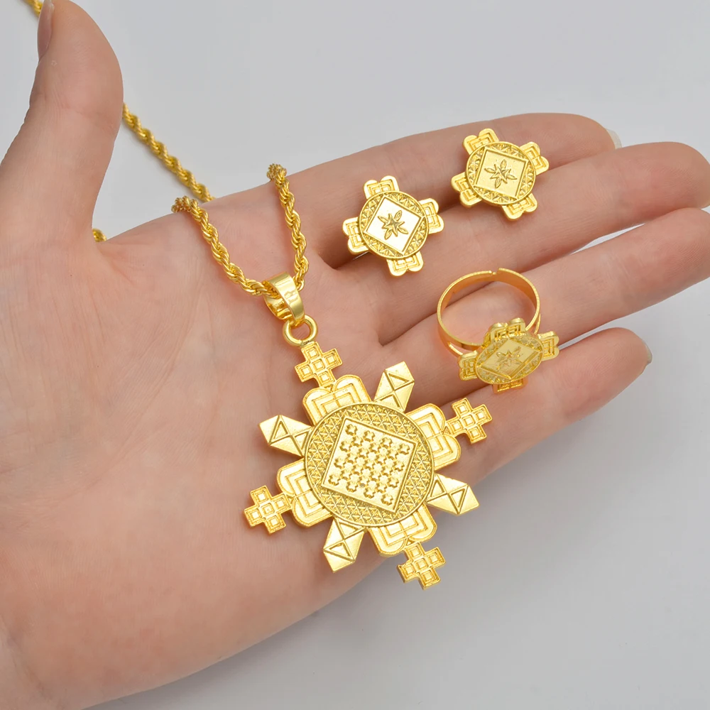 Ethiopian-女性用ジュエリーセット,ネックレス,イヤリング,リング,アフリカのウェディングアクセサリー,新しいコレクション342106