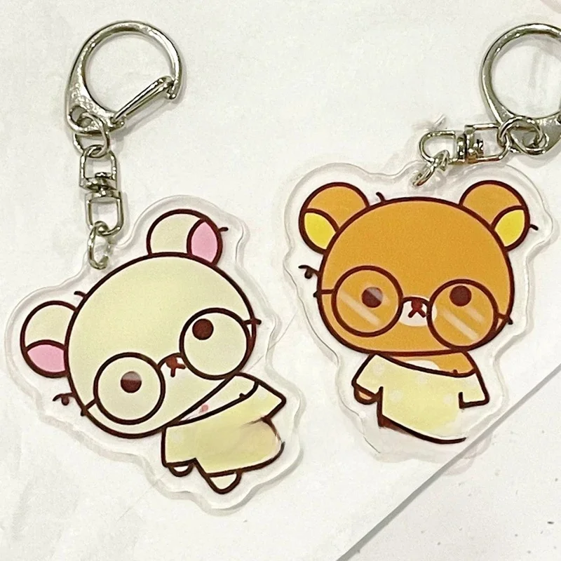 Mignon Rilakkuma porte-clés Couple Kawaii Relax ours acrylique voiture porte-clés jouets classiques sacs d'école pendentif décor meilleur ami cadeau