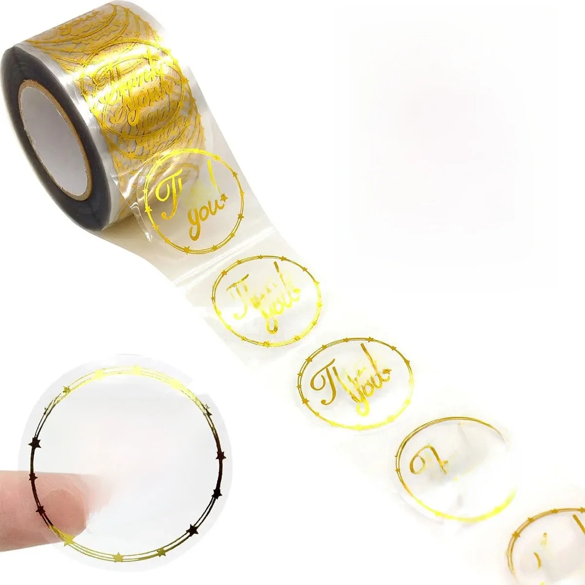 500 stuks ronde transparante goudfolie dank u sticker voor het vieren met ons geschenkdoos pakket decoratie envelopafdichtingen - afbeelding 2