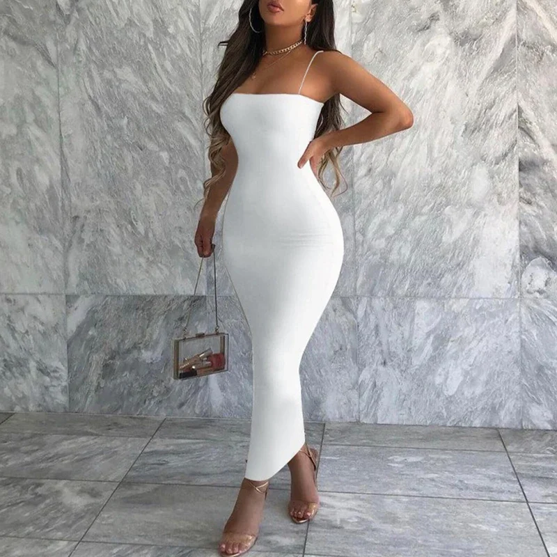Letnia seksowna sukienka damska moda uliczna bez rękawów, bez pleców, solidna obcisła sukienka na ramiączkach Casual Clubwear eleganckie sukienki imprezowe — zdjęcie 2
