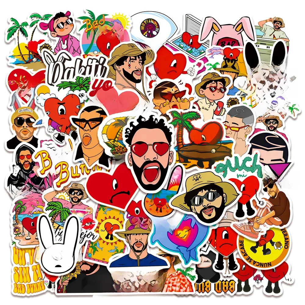 10/30/50 PIÈCES Chanteur Mauvais Lapin Autocollants Dessin Animé Graffiti Autocollants BRICOLAGE Ordinateur Portable Valise Réfrigérateur Autocollant pour Adolescent Jouets Cadeau