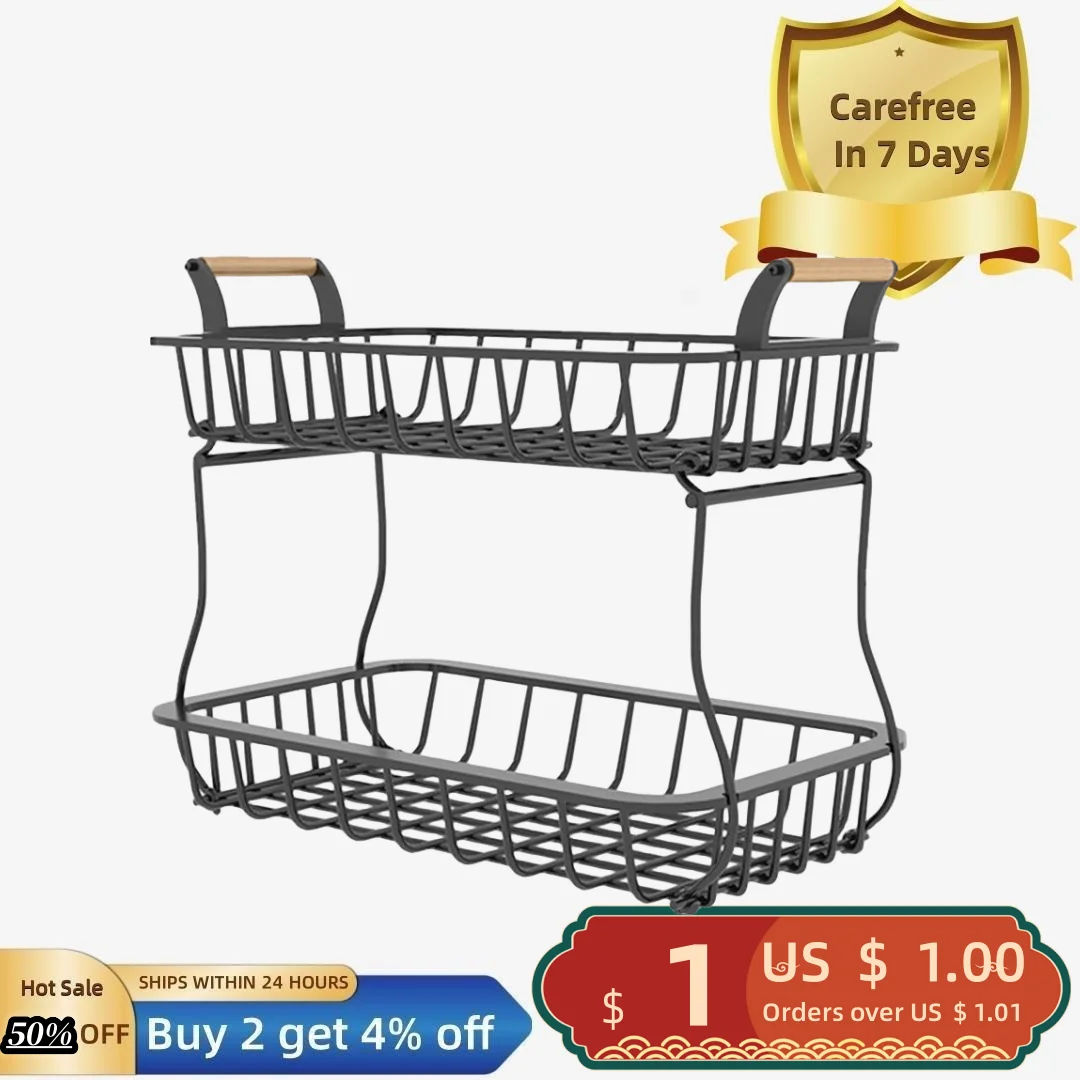 

Fruit Basket Drainable Breathable Reinforced Load Bearing Detachable Double Layer Countertop Fruit Basket Bowl for Home