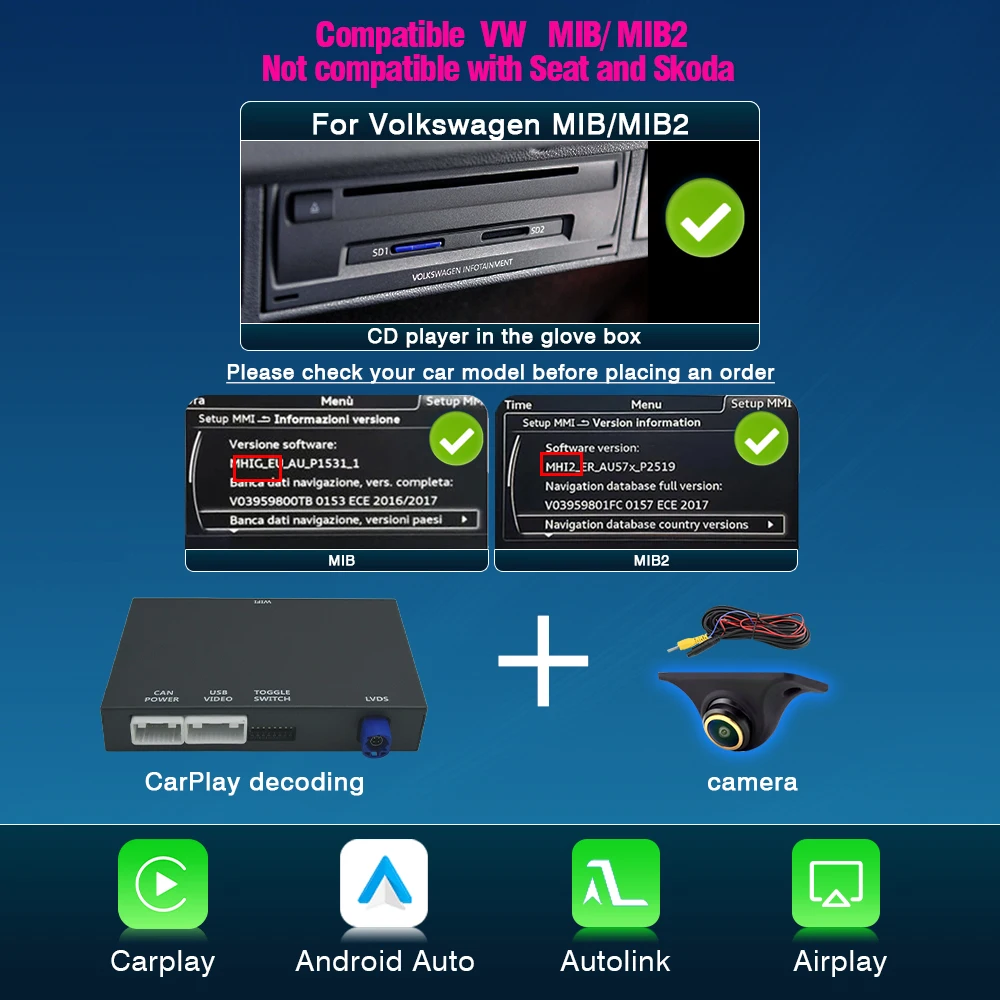 AUTOTOP Draadloze Android Auto Carplay Module Box Voor VW Golf7 Polo Tiguan Passat Arteon Scirocco T-Cross MIB MIB2 mib2.5