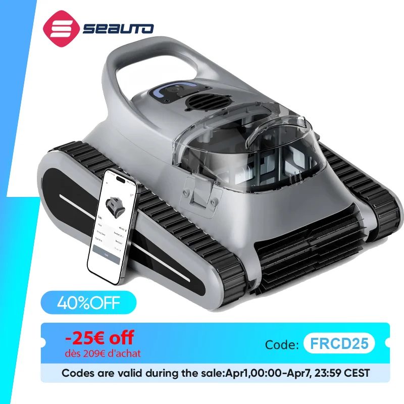 (2026 Update) Seauto Crab Pro Robotic Pool Vacuum, Wall-Climbing Robot, Suitable for Walls and Floors of 2000 Square Feet