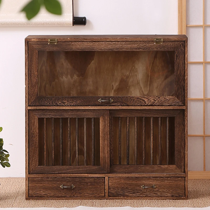 Solid wood tea cup holder display cabinet dust boogie rack storage rack desktop shelf tea cabinet teapot holder