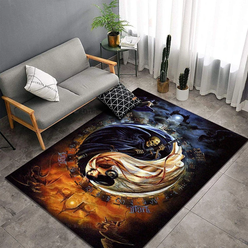 Demons And Angels Art Yin Yang Black Bull Head Silhouette Rebel Motorbike Carpet By Ho Me Lili For Home Floor Decor Rug