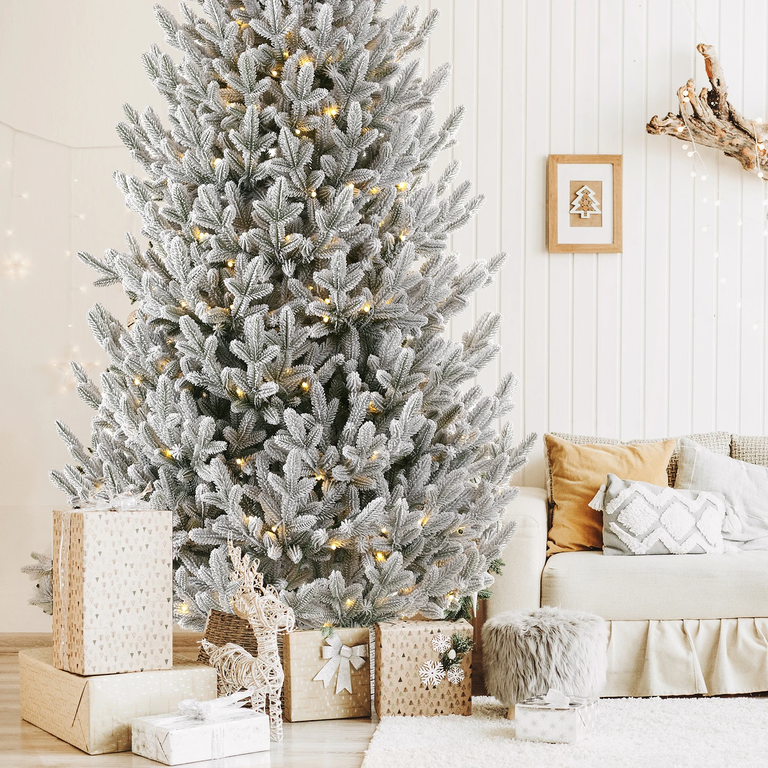 180 cm PE Mini weiße Schnee künstliche Weihnachtsbäume mit drehbarer Basis, 5992 Spitzen, 220 LED-Leuchten, Weihnachtsbaum-Party-Dekoration – Detail 10