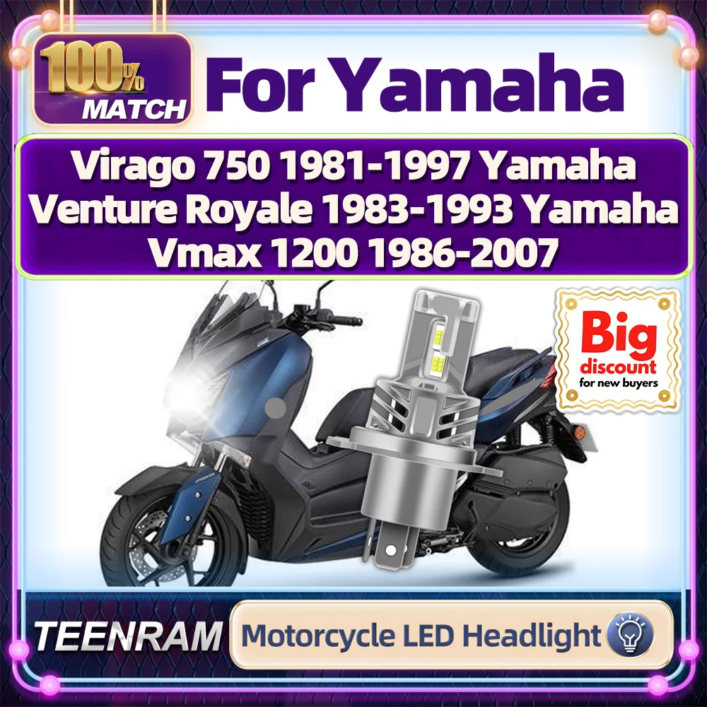 

TEENRAM For Yamaha Virago 750 1981-1997 Yamaha Venture Royale 1983-1993 Yamaha Vmax 1200 1986-2007 Motorcycle LED Headlight Bulb