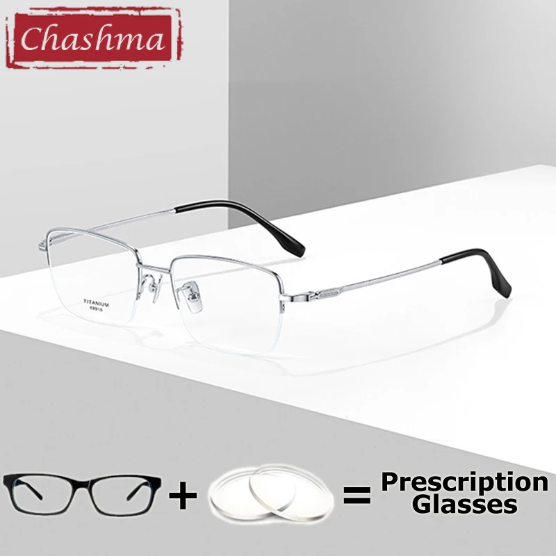 

Chashma Prescription Glasses Men Pure Titanium Quality Semi Rim Eyeglasses Frames Multifocal Recipe Eyewear Reading Spectacles