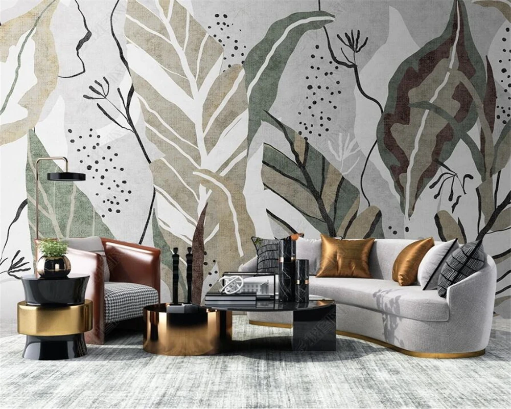 

beibehang wall paper Customized modern new rural hand-painted tropical plants TV bedroom living room background wallpaper