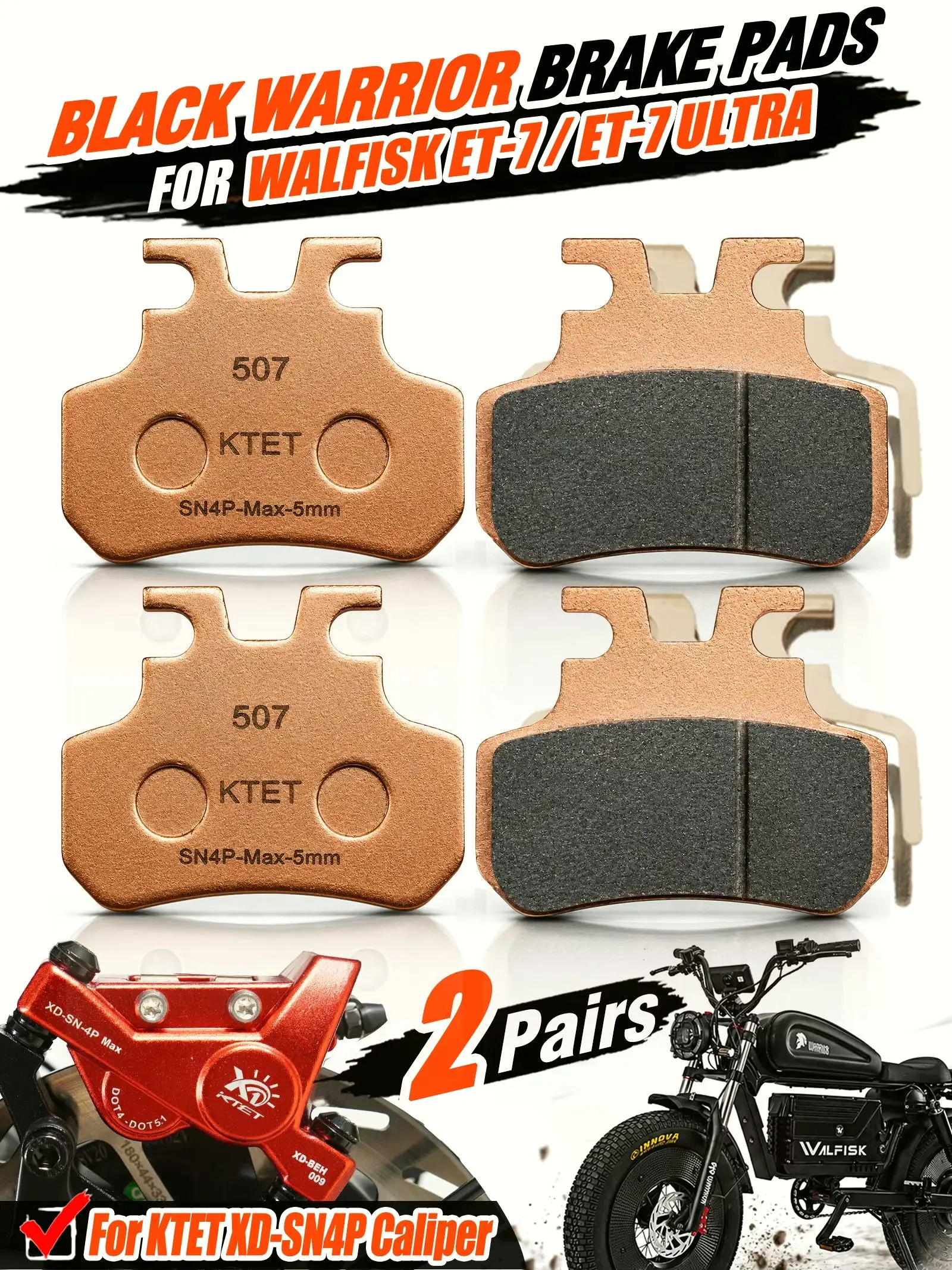 Black Warrior Brake Pads Compatible with WALFISK ET-7 OWAY SK-1 EKX GTS X22 Himoto Electric Bike Hydraulic Disc Brake