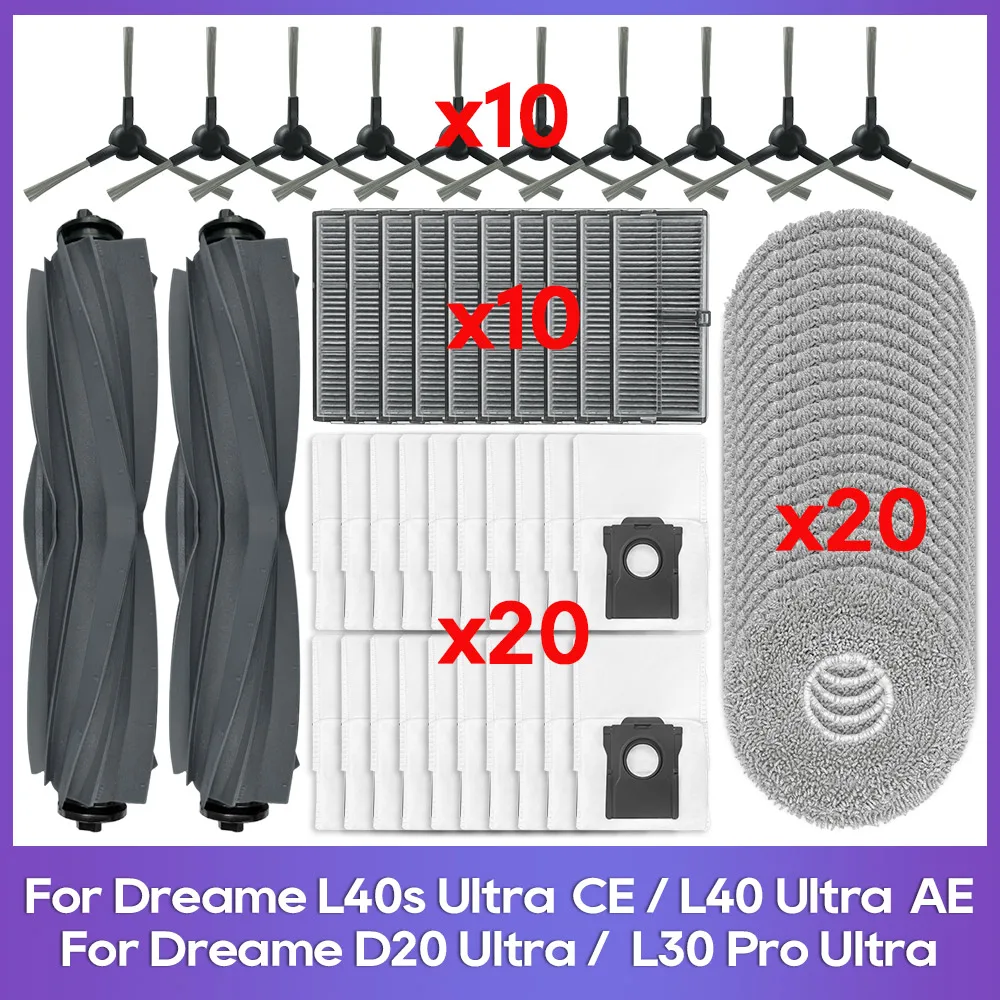 Fit Für Dreame L40s Ultra CE / L40 Ultra AE / D20 Ultra / L30 Pro Ultra Teile Hauptseite Pinsel Hepa-Filter Mopp Tuch Staubbeutel