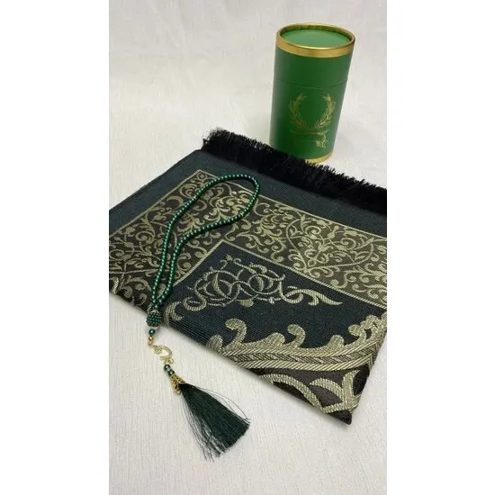 WONDERFUL GIFT Dowry Gift Boxed Prayer Rug Set Luxury Taffeta Prayer Rug, Pearl Rosary Decorated Set MUSLIM PRA.