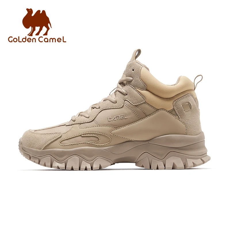 Camel dourado-sapatos de caminhada de absorção de choque para homens e mulheres, botas de cano alto, tênis masculinos, sapatos resistentes ao