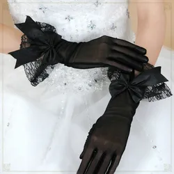 Women Lace Mesh Gloves Ladies White Wrist Gloves Large Bow Knot Marriage Glove Party Cosplay Accessories Short Tulle Gloves