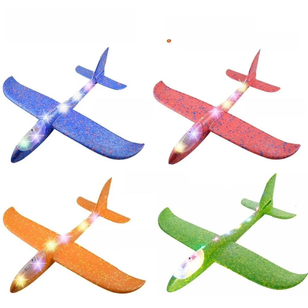 4Packs 50CM Schaum Flugzeug Kits Fliegen Segelflugzeug Spielzeug Mit LED Licht Hand Werfen Flugzeug