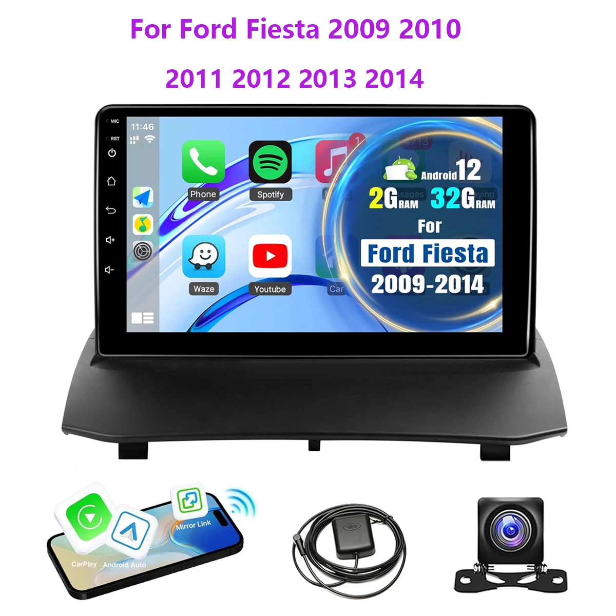 

Leadfan 9" Wireless Car Stereo for Ford Fiesta 2009-2014 CarPlay Android Auto Touchscreen Car Radio with Backup Camera GPS WIFI