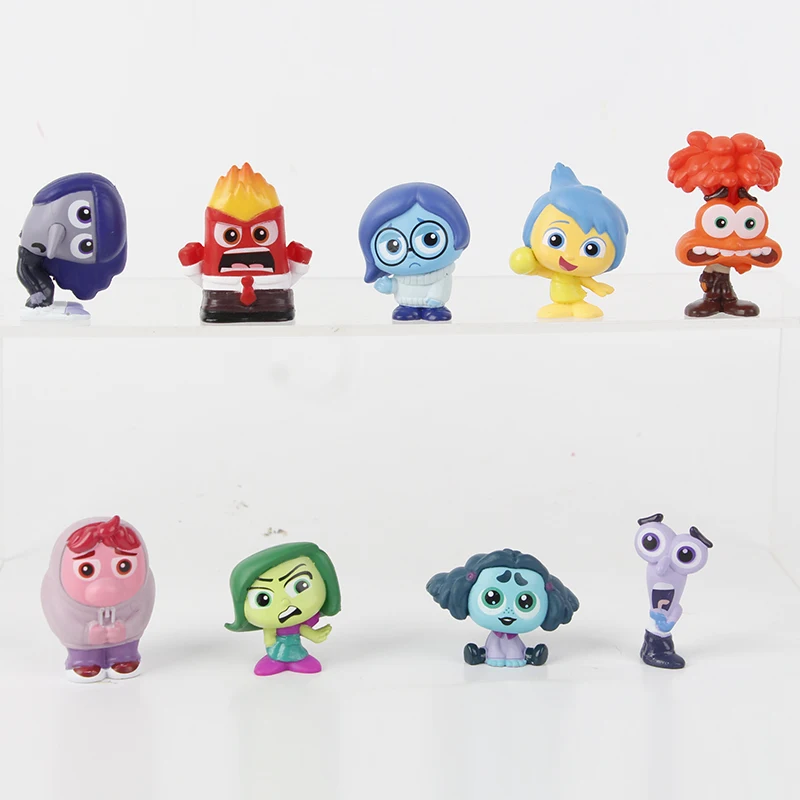 9pcs/Set Mini Inside Out 2 Action Figure Toy Cartoon Movie Joy Anxiety Anger Sadness Disgust Fear Model Doll Figurines Kids Gift