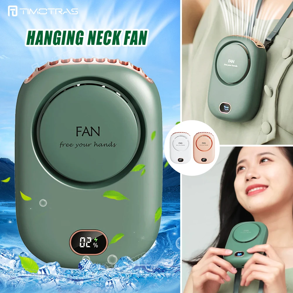 

Portable Hanging Neck Fan 3 Speed Adjustable Usb Rechargeable Fan Wearable Personal Fan with Led Screen Mute Small Cooling Fans