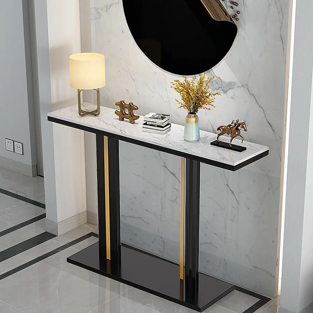 LUVODI Marble Console Table for Living Room Long Narrow Console Table Behind Couch Sofa Side End Furniture