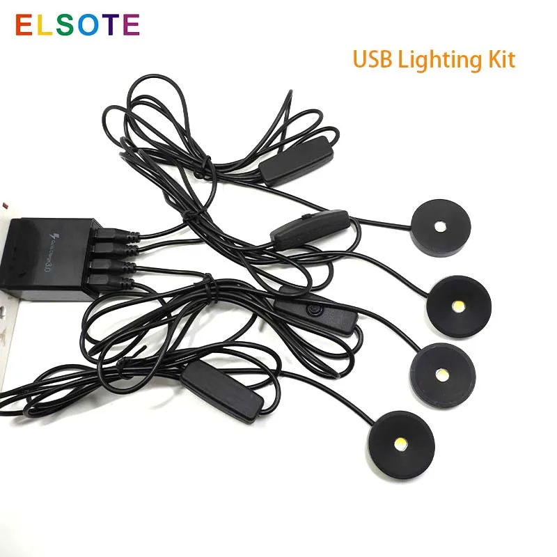 

ELSOTE Mini Led USB 5V Ceiling Spotlight Lighting Kit Surface Mounted Black White Silver Bulbs for Cabinet Display Cupbard Lamp