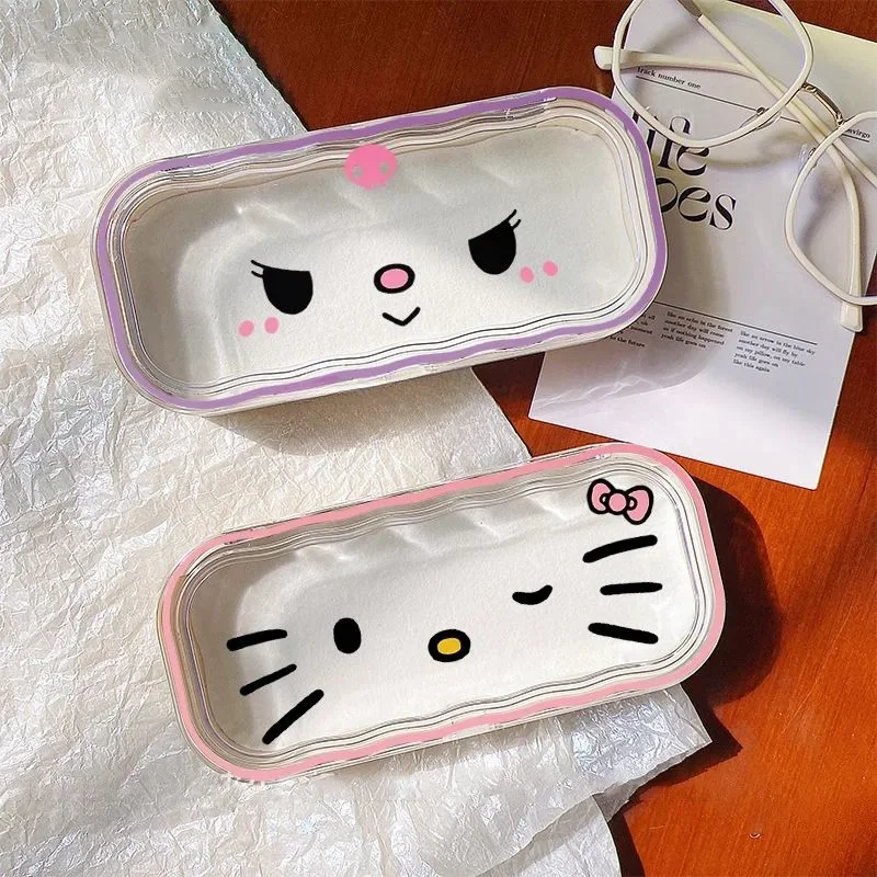 MINISO Sanrio Hello Kitty Glasses Storage Box Anime Kawaii Cute Cartoon Girly Heart Sunglasses Protective Case Gifts for Girls