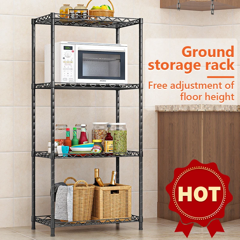 

Kitchen Organizer Rack, Floor Standing 4-Tier Thickened Rack for Oven, Microwave, Seasoning Storage, and Multi-Functional Storag