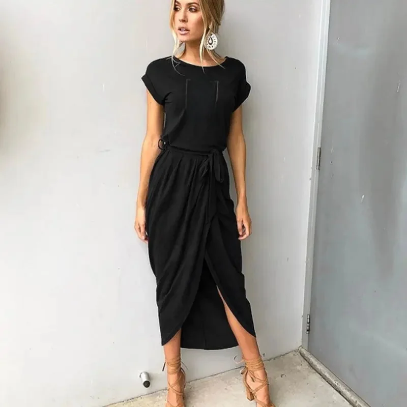 DIY Your like Photo or Logo Customized Print Women Casual Loose Dress Short Sleeve Lace Up Irregular Dress Party Sexy Dress — zdjęcie 2