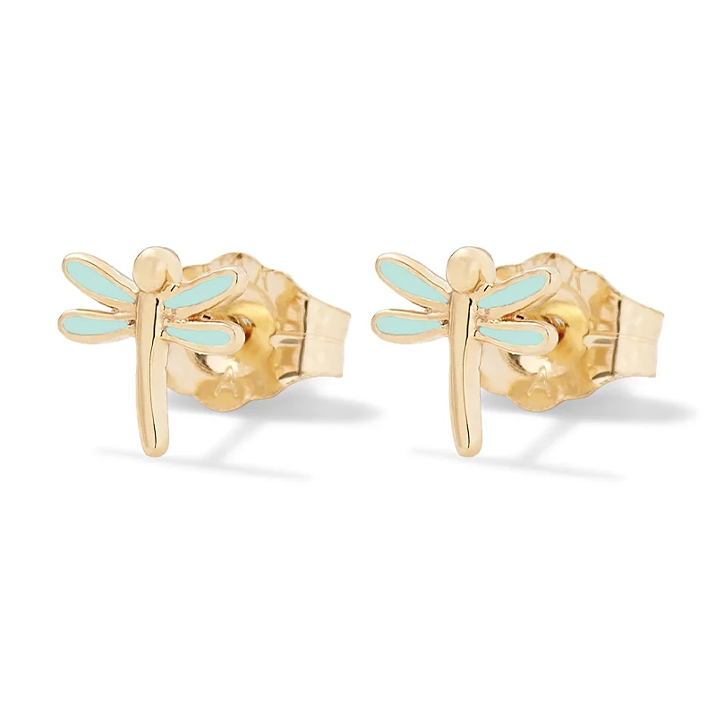 Aide 925 Sterling Silver Turquoise Drip Oil INS Dragonfly Stud Earrings For Women 18k Gold Piercing Studs Fine Jewelly Gift