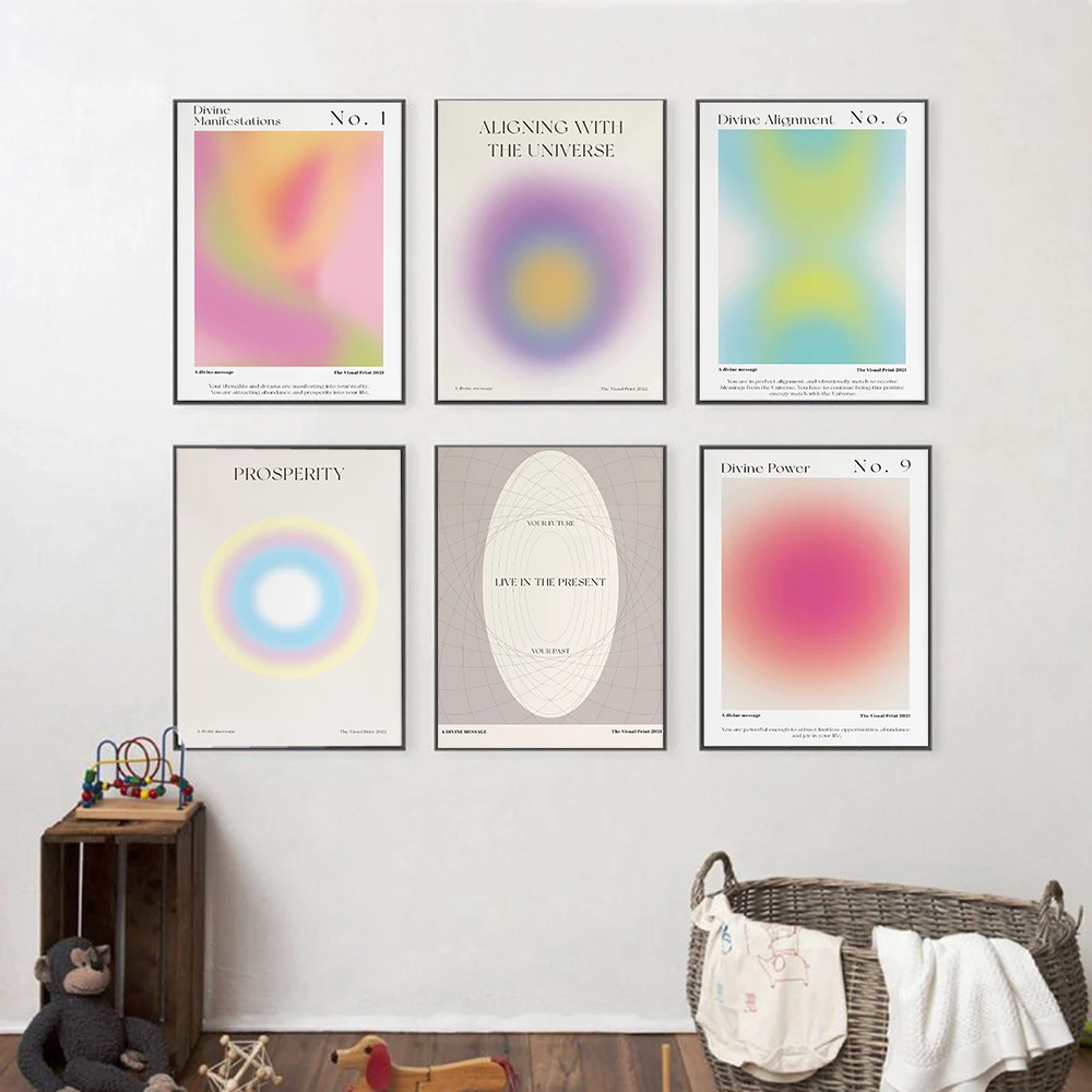 Law of Attraction Positive Aura Energy Print Boho Art Quote Gradient Spiritual Canvas Poster Self Care Trendy Wall Picture Decor