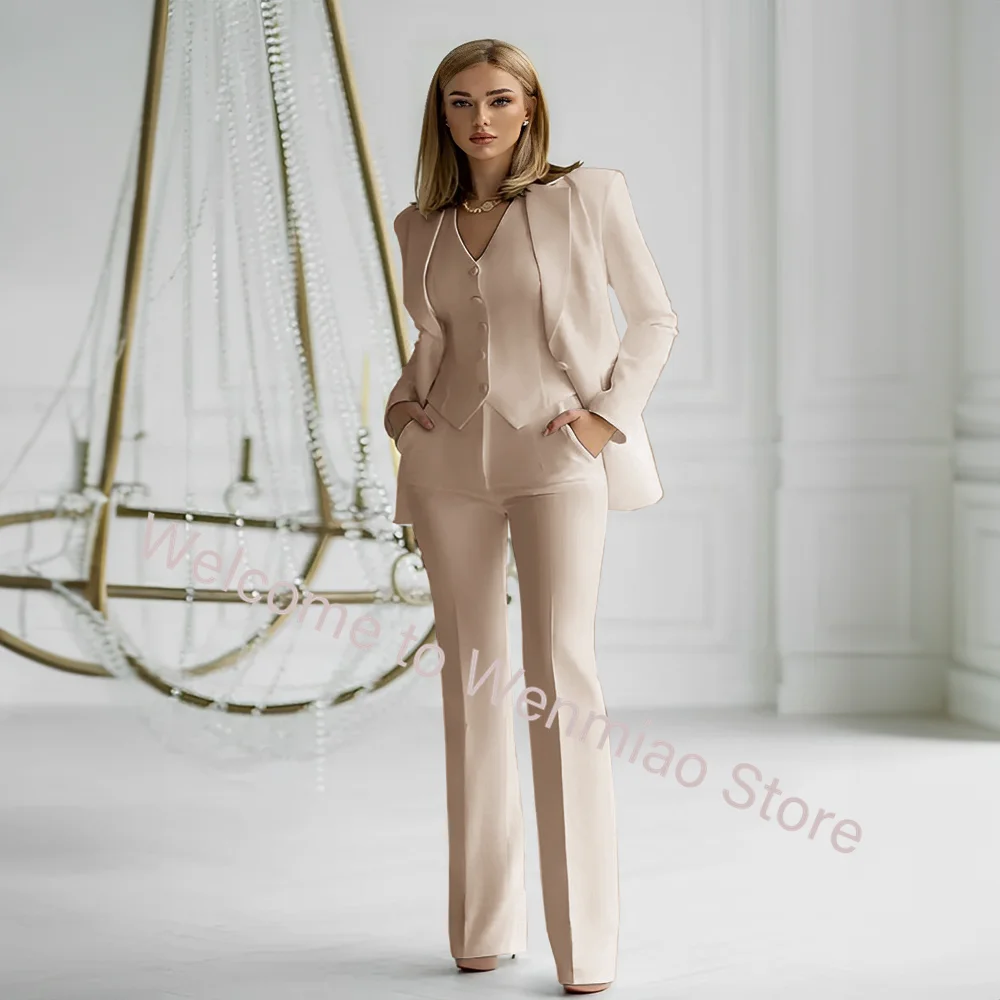 White Blazer for Women Suit 3-piece Business Formal Office Workwear Set (Jacket, Pants and Vest) Loose Design Outfit